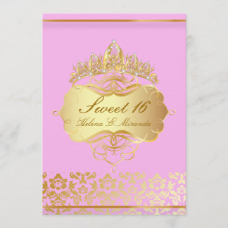 PixDezines Süß 16/ Prinzessin/Rosa+Goldstaub Einladung