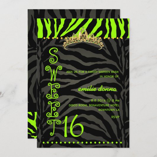 PixDezines Süß 16/Zebrastreifen Einladung (Vorne/Hinten)