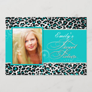 PixDezines süße 16/Teal Leopard Einladung