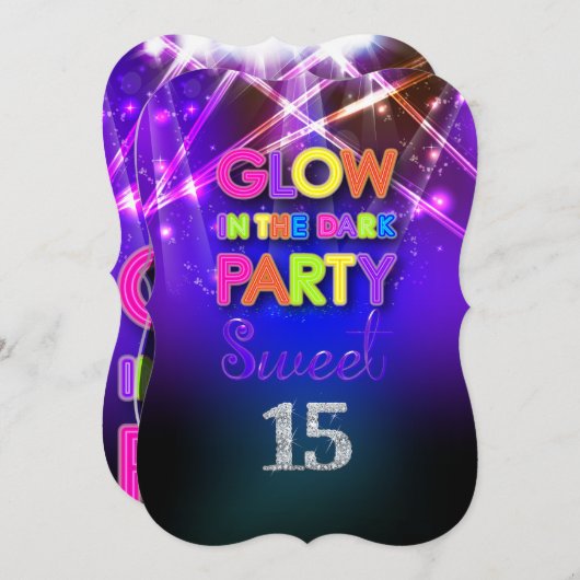 PixDezines Sweet 15/Glow Party Einladung (Vorne/Hinten)