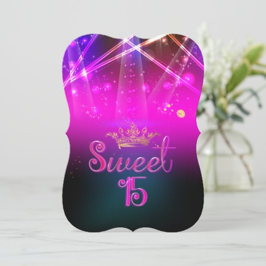 PixDezines Sweet 15, Laser-Leuchten/Neon-Leuchten Einladung (Stehend Vorderseite)