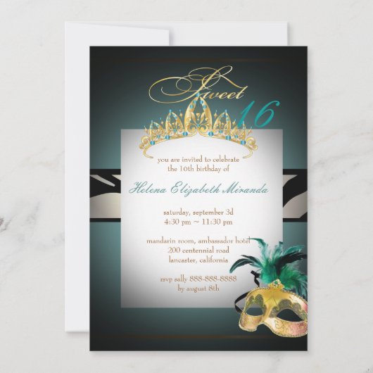 PixDezines Sweet 16/aquamarin Zebra/DIY Farbe!! Einladung (Rückseite)