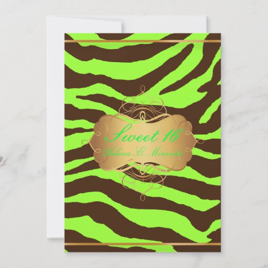 PixDezines SWEET 16/BROWN ZEBRA/DIY NEON GREEN Einladung (Vorderseite)