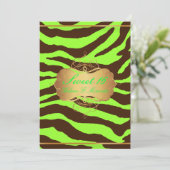 PixDezines SWEET 16/BROWN ZEBRA/DIY NEON GREEN Einladung (Stehend Vorderseite)