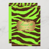 PixDezines SWEET 16/BROWN ZEBRA/DIY NEON GREEN Einladung (Vorne/Hinten)