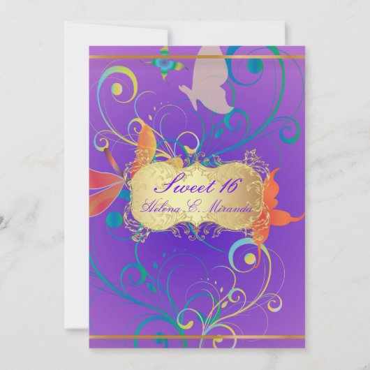 PixDezines Sweet 16/Butterfiles/Wirbel/Drachenflie Einladung (Vorderseite)