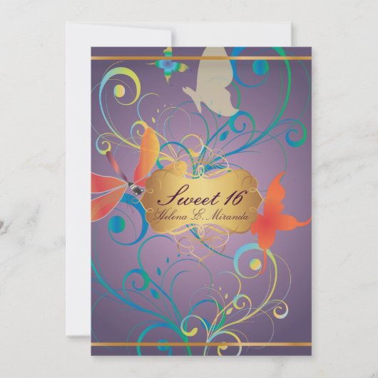 PixDezines Sweet 16/Butterfiles/Wirbel/Drachenflie Einladung (Vorderseite)