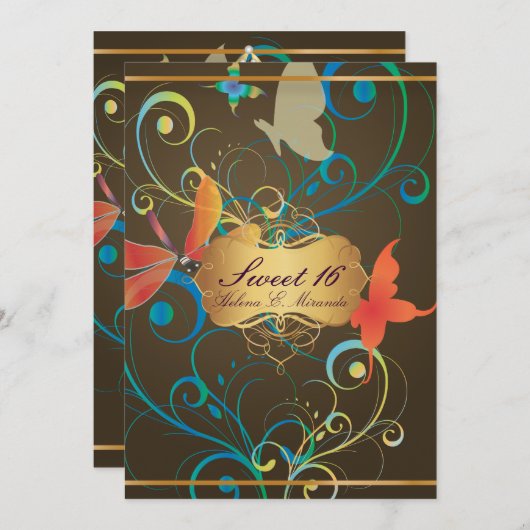 PixDezines Sweet 16/Butterfiles/Wirbel/Drachenflie Einladung (Vorne/Hinten)