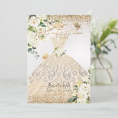 PixDezines Sweet 16 Champagne Gold Glitzer Gown Einladung (Stehend Vorderseite)