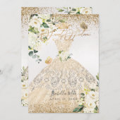 PixDezines Sweet 16 Champagne Gold Glitzer Gown Einladung (Vorne/Hinten)