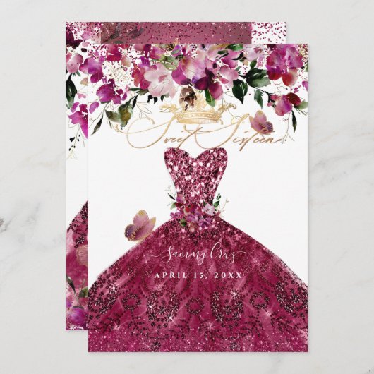 PixDezines Sweet 16 Cherry Red Dress Einladung (Vorne/Hinten)