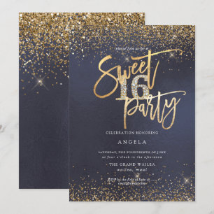 PixDezines Sweet 16 Diamant Glitz Schieferblau Einladung