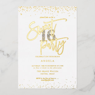 PixDezines Sweet 16 Diamant Silber Gold Folieneinladung