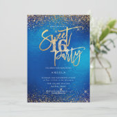 PixDezines Sweet 16 Diamond Glitzer Blue Einladung (Stehend Vorderseite)