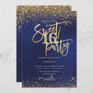 PixDezines Sweet 16 Diamond Glitzer Navy Blue Einladung