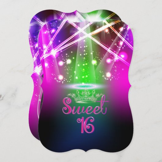 PixDezines Sweet 16, Laserlichter/Neonleuchten Einladung (Vorne/Hinten)