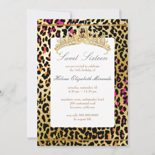 PixDezines Sweet 16/ Prinzessin/Leopard Einladung (Rückseite)