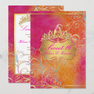 PixDezines SWEET 16, RAINBOW SWIRLS/ROSSI DAMASK Einladung