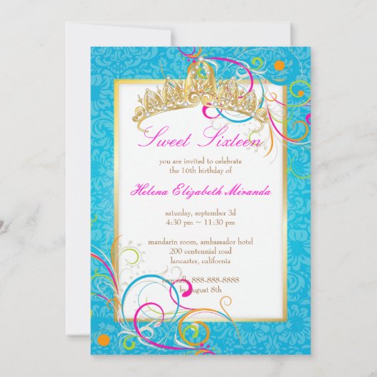 PixDezines Sweet 16/Rainbow Wirbel Einladung (Rückseite)