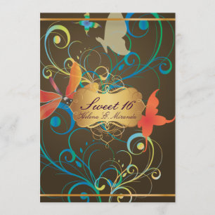 PixDezines Sweet 16/Schmetterlinge/Schwünge/Libell Einladung