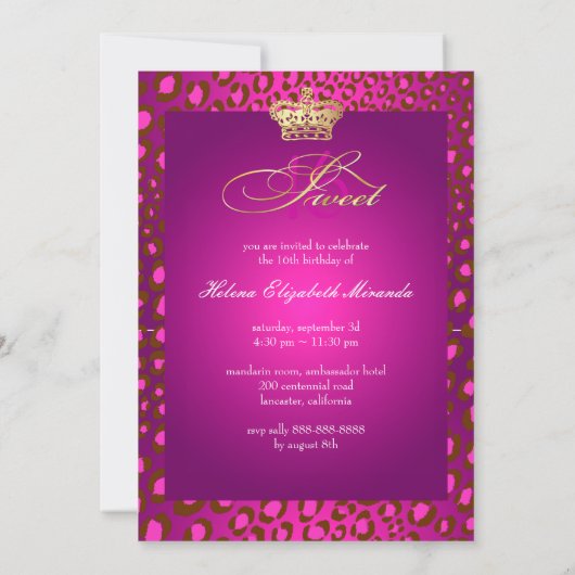 PixDezines Sweet 16Magenta Leopard / DIY Farbe!! Einladung (Rückseite)