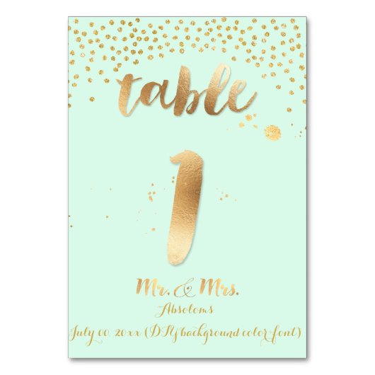 PixDezines Tabelle 1/Goldsprinkles/DIY Farbe/Minze Tischnummer (Vorderseite)
