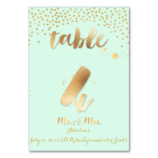 PixDezines Tabelle 4/Goldsprinkles/DIY Farbe/Minze Tischnummer (Vorderseite)