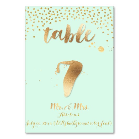 PixDezines Tabelle 7/Goldsprinkles/DIY Farbe/Minze Tischnummer (Rückseite)