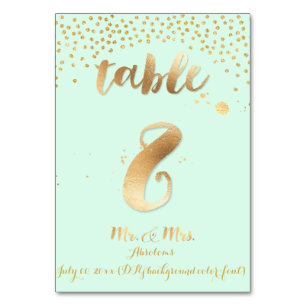 PixDezines table 8/gold Sprinkler/DIY color/mint Tischnummer