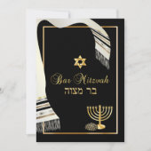 PixDezines talit/kippot/Bar mitzvah/Schwarz/Gold Einladung (Vorderseite)