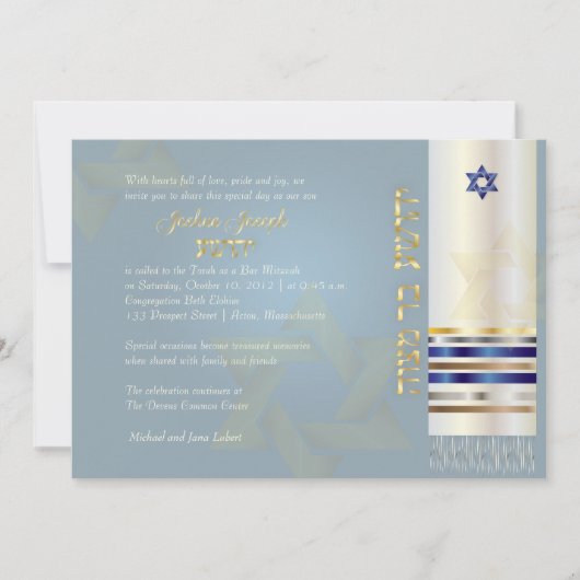 PixDezines talit/Stilvolle Bar Mitzvah/Asche/Gold Einladung (Vorderseite)