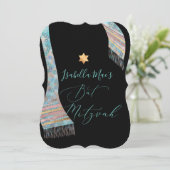 PixDezines Tallit Aqua Türkis Blue Bat Mitzvah Einladung (Stehend Vorderseite)