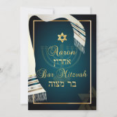 PixDezines tallit Bar mitzvah/aquamarin/gold Einladung (Vorderseite)