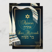 PixDezines tallit Bar mitzvah/aquamarin/gold Einladung (Vorne/Hinten)