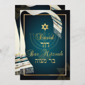 PixDezines Tallit Bar mitzvah/aquamarin/gold Einladung (Vorne/Hinten)