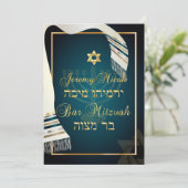 PixDezines tallit Bar mitzvah/aquamarin/Goldkarte Einladung (Stehend Vorderseite)