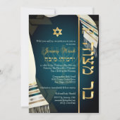 PixDezines tallit Bar mitzvah/aquamarin/Goldkarte Einladung (Rückseite)