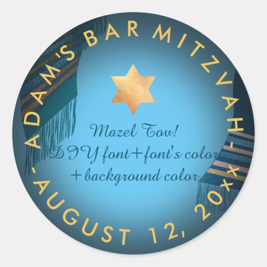 PixDezines Tallit Bar Mitzvah/DIY Runder Aufkleber (Vorderseite)