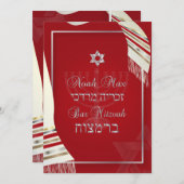 PixDezines TALLIT BAR MITZVAH/RED+SILVER Einladung (Vorne/Hinten)