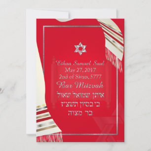 PixDezines TALLIT BAR MITZVAH/ROT+SILBER Einladung
