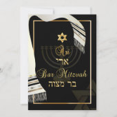 PixDezines tallit Bar mitzvah/Schwarz/Gold Einladung (Vorderseite)