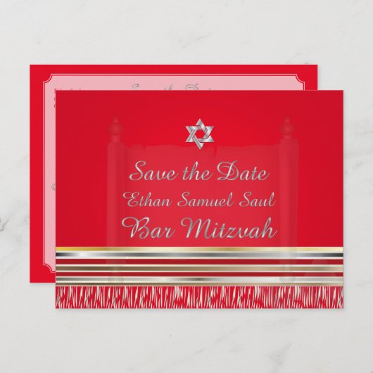 PixDezines TALLIT/RED/MITZVAH Save the Date Ankündigungspostkarte (Vorne/Hinten)