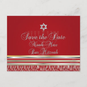 PixDezines TALLIT/RED/MITZVAH Save the Date Ankündigungspostkarte