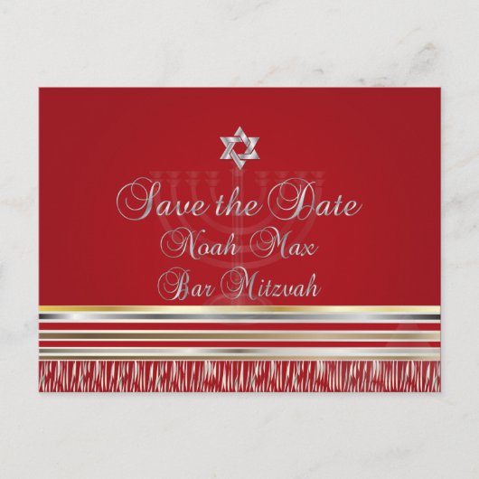 PixDezines TALLIT/RED/MITZVAH Save the Date Ankündigungspostkarte (Vorderseite)