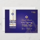 PixDezines Tallit/Stilvolle Bar Mitzvah/blau/gold Einladung (Vorderseite)