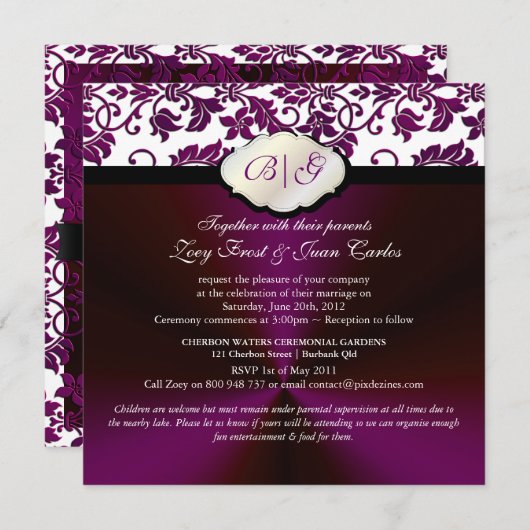 PixDezines Tanza Damask/DIY Farbe/weiß Einladung (Vorne/Hinten)