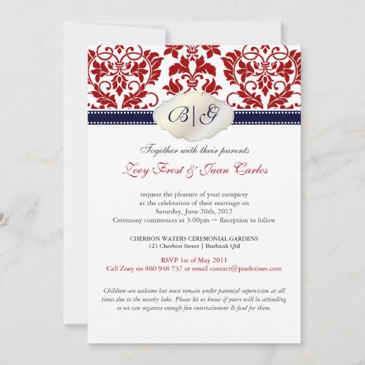 PixDezines Tanza Damask/DIY Farben!! Einladung (Vorderseite)