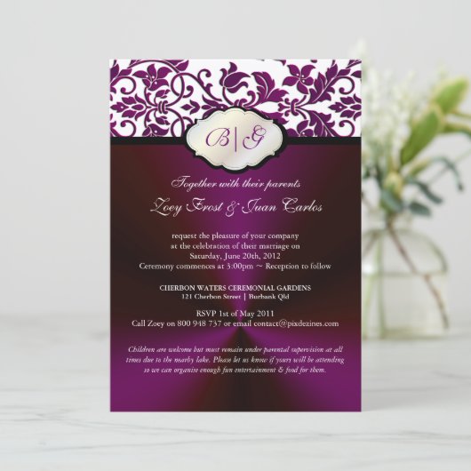 PixDezines Tanza Damask/DIY Hintergrundfarbe Einladung (Stehend Vorderseite)