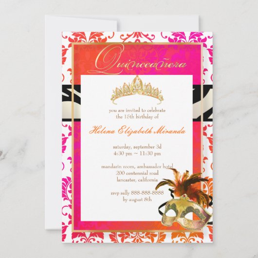 PixDezines Tanza Damask/Quinceanera/Zebra Einladung (Rückseite)