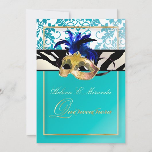 PixDezines Tanza Damask/Quinceanera/Zebra Einladung (Vorderseite)